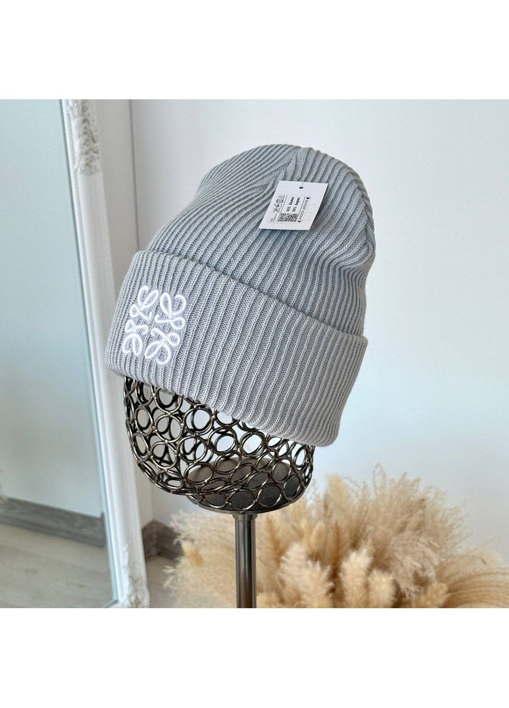 Шапка унисекс Knitted Loewe с отворотом серая No Brand (361676626)