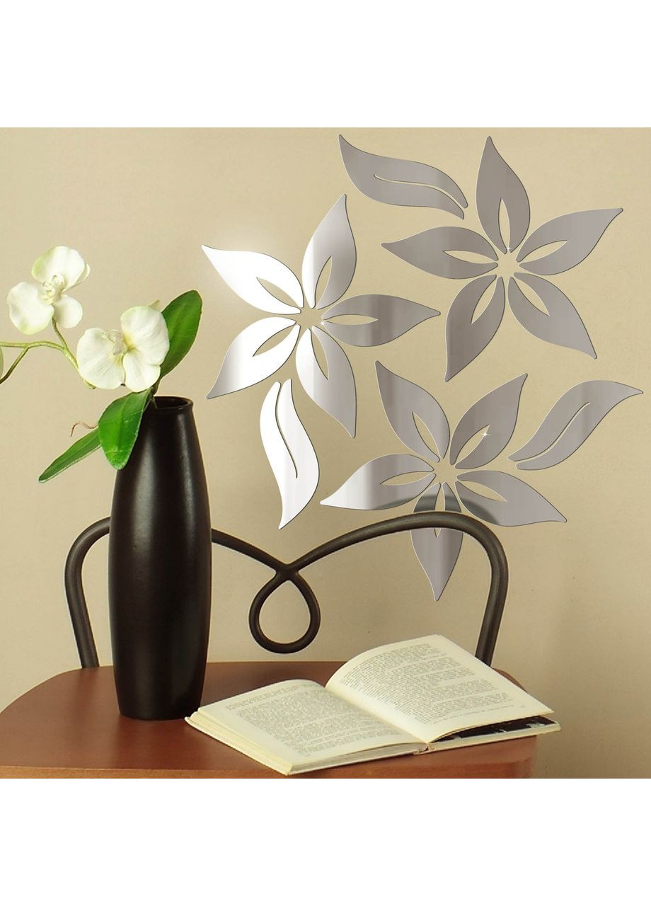 Акрилова дзеркальна наклейка на стіну декоративна на самоклейній основі Весна 18 шт. срібло Ваша Світлість (366334436)