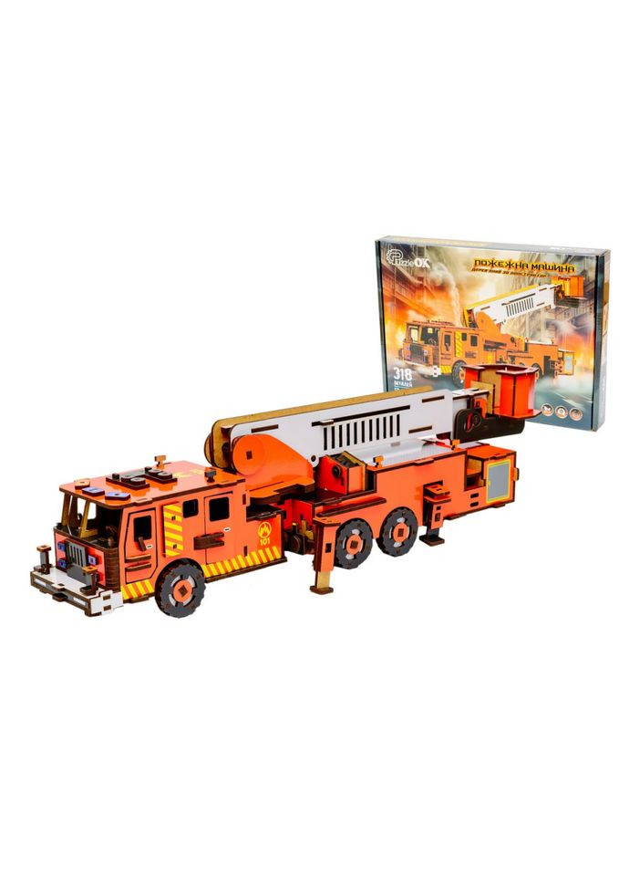 Деревянный 3D конструктор "Пожарная машина" Puz-00921, 318 деталей PuzzleOK (327321751)