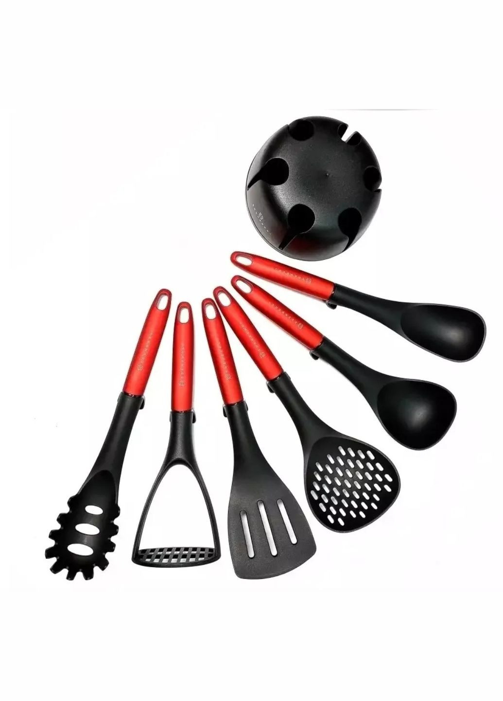 Набор кухонных принадлежностей EB-3607 из нейлона на подставке 7 пр красная ручка (EB-3607-red) Edenberg (325471566)