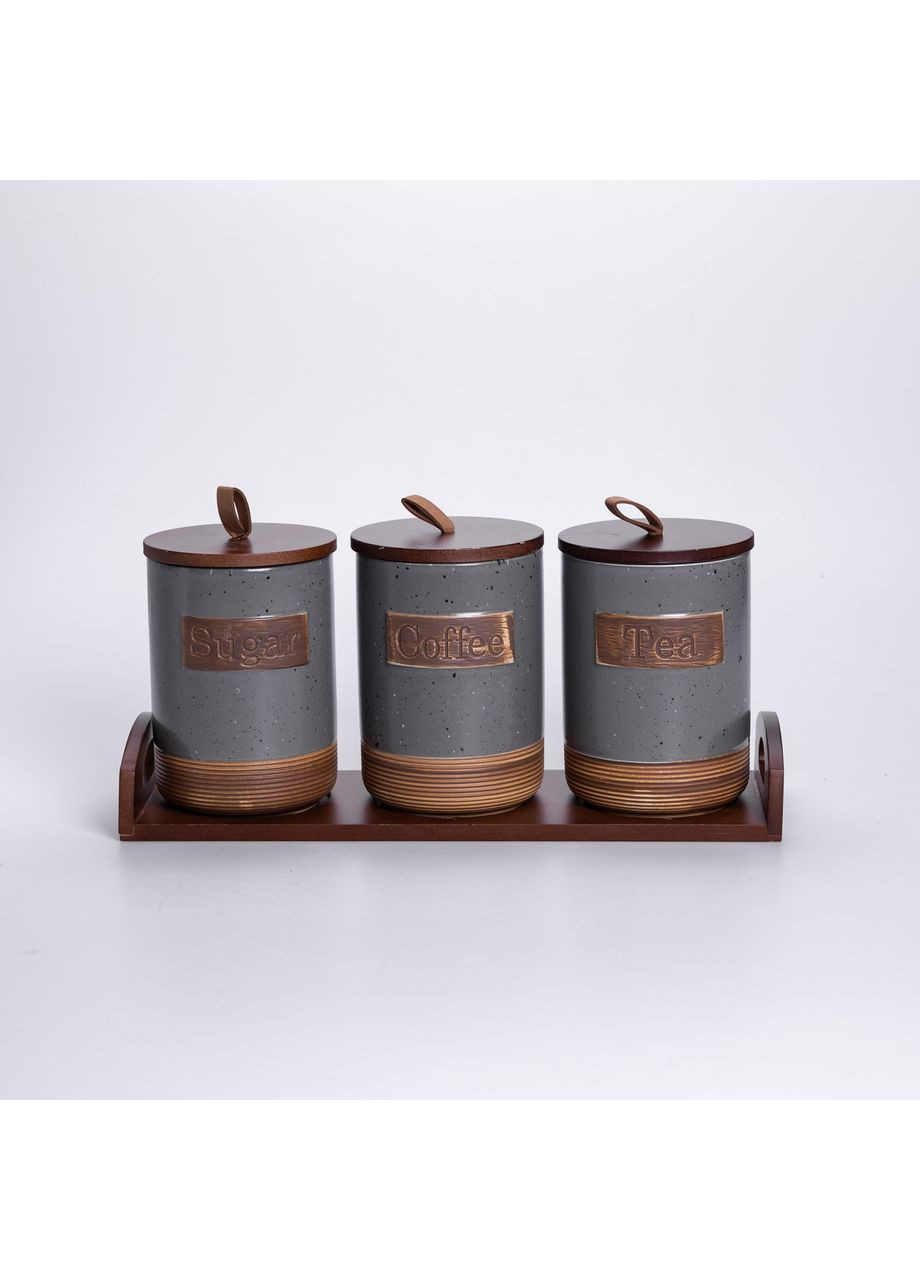 Набір порцелянових банок для сипучих 3 шт по 800 мл з кришками Сірий HP-26-1G (A-036476) Yiwu (363189697)