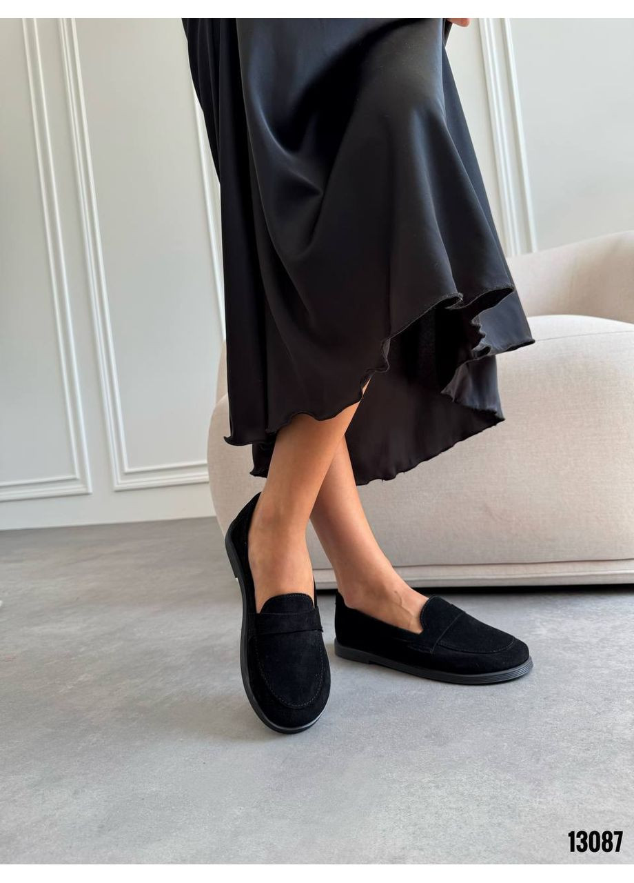 Женские лоферы женские черные из натуральной замши. | чёрные (353601917)