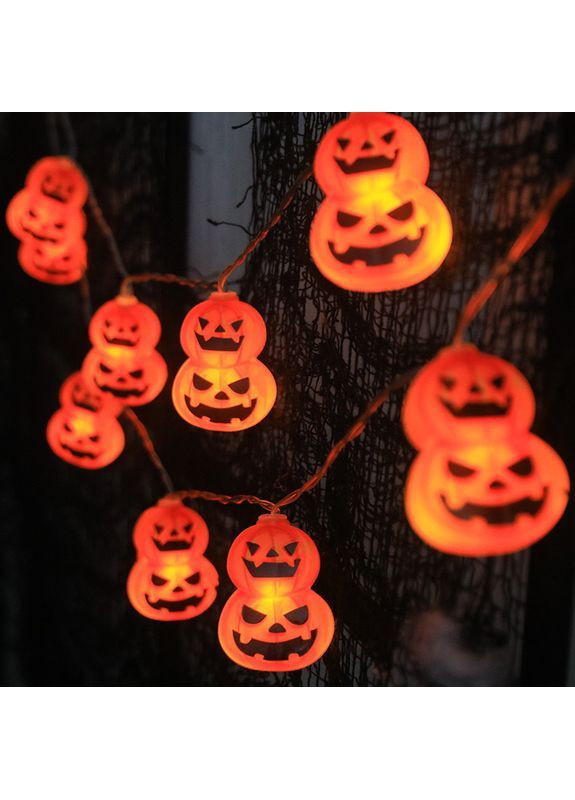Хелловін Гарбузи 150 см 10 led 4 на 5 см помаранчево-чорний Jannet Гірлянда (364191417)