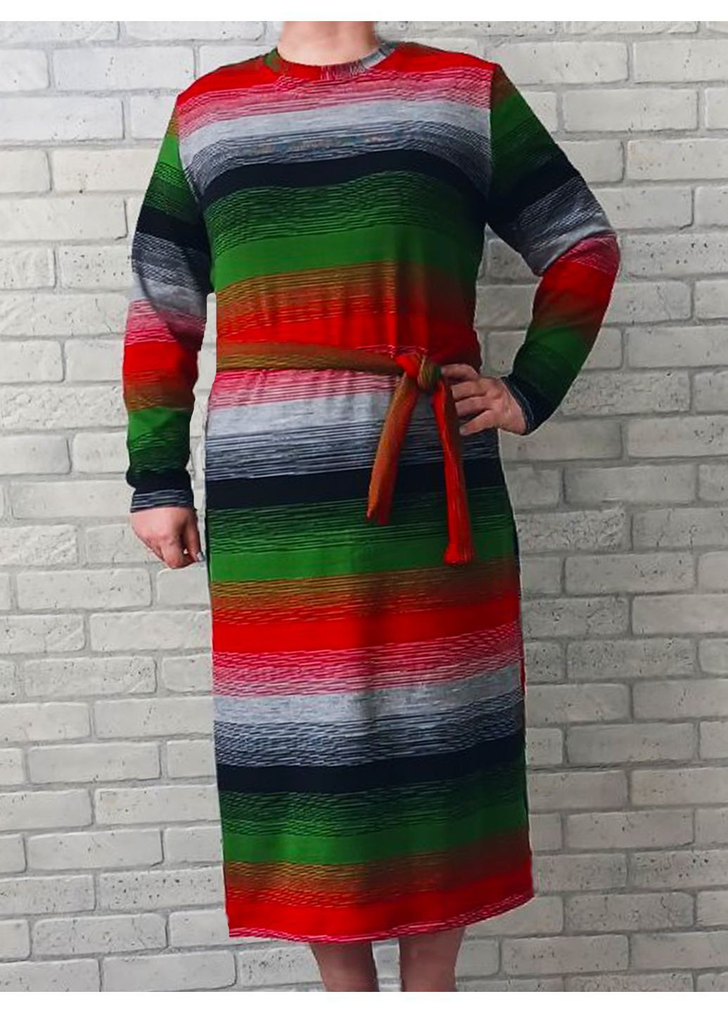 Червона тепла жіноча сукня в'язана з довгим рукавом No Brand в смужку