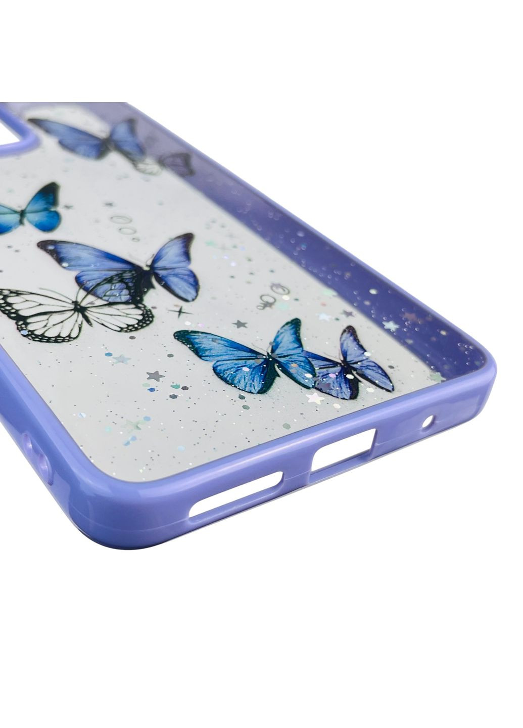 Чохол для Moto G04 (XT2421-2) з блискітками з метеликами на моторола г04 бузковий Motorola (366388918)