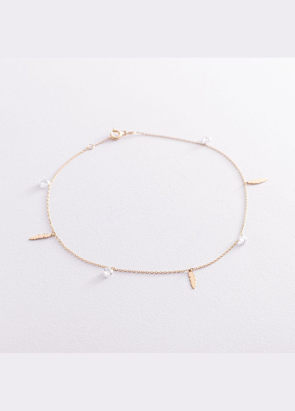 Золотий браслет Пір'їнки на ногу (фіаніти) б04797 24 24 Oniks (334688635)