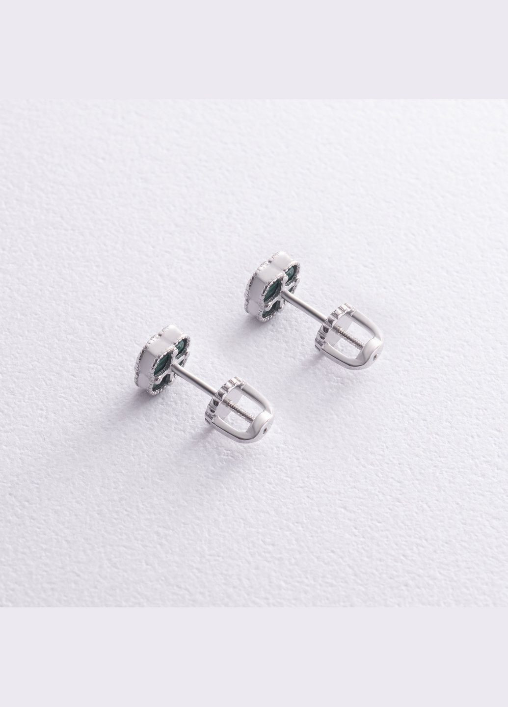 Срібні сережки пусети Клевер з малахітом mini 123293 Oniks (292728050)
