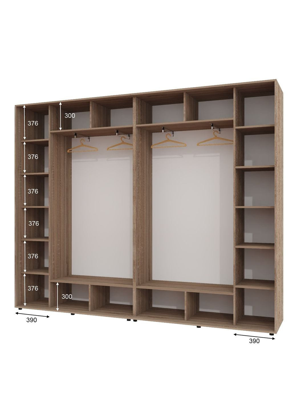 Шкаф-купе четырехдверный 320*45*220 см Дуб Сонома трюфель 4 двери ДСП + Зеркало + Зеркало + ДСП ШК-02 Алекса (360474156)