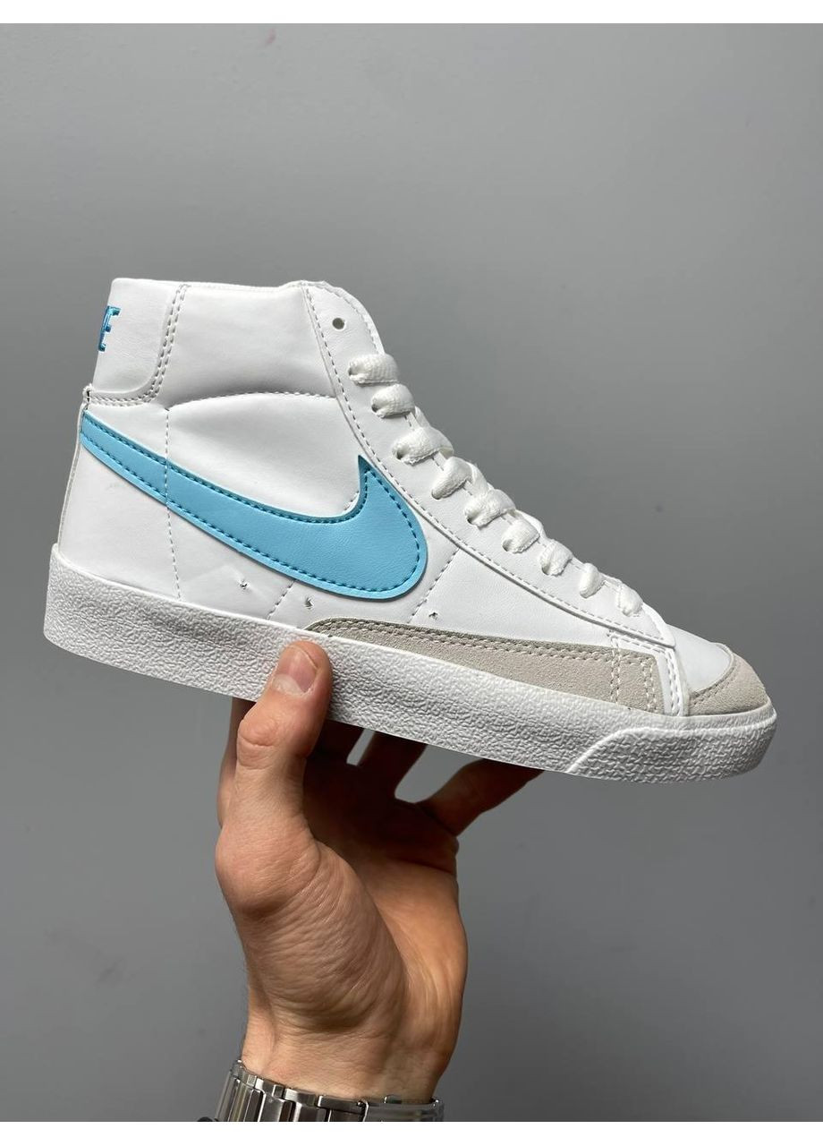 КРОССОВКИ ЖЕНСКИЕ NIKE BLAZER MID WHITE BLUE LOGO НАЙК БЛЕЙЗЕР No Brand белые демисезоны (367168725)