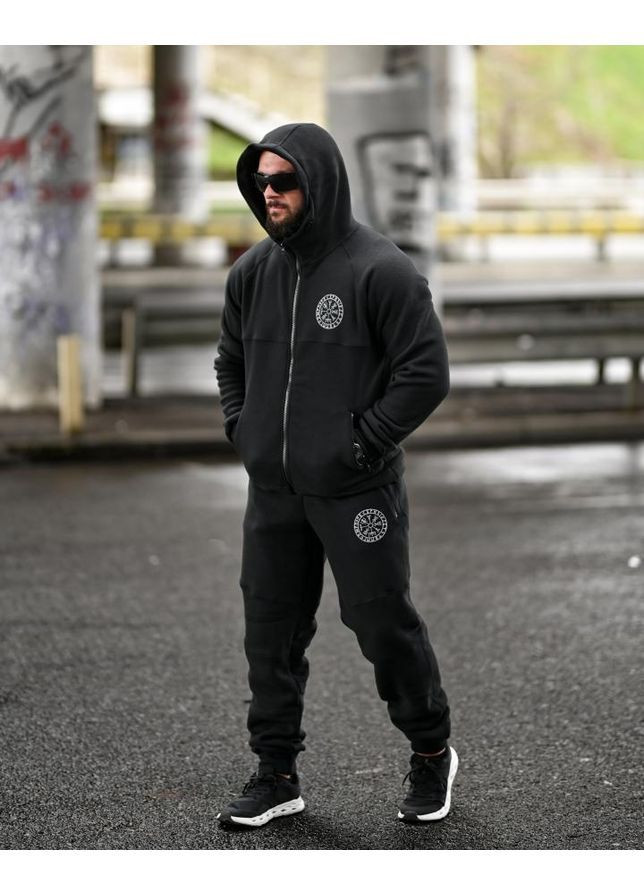 Чоловічий флісовий спортивний костюм Руни чорний осінь/зима No Brand (368848769)