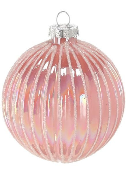 Ялинкова скляна кулька рожева рельєфна 8 см, вертикальний рельєф Chomik (367114034)