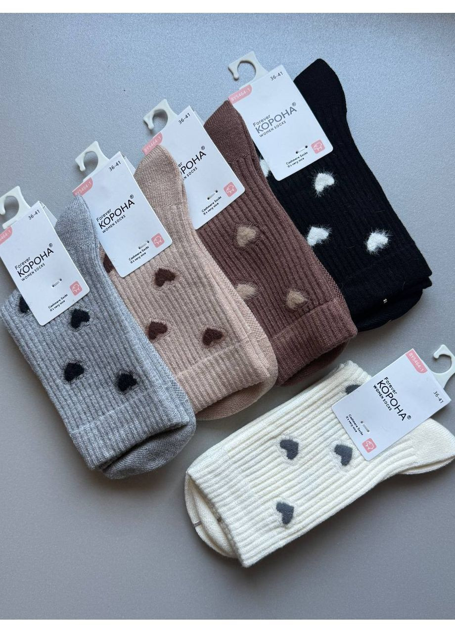 Комбіновані 5 пар кашемірові високі шкарпетки в рубчик із сердечками, Корона (366293272)