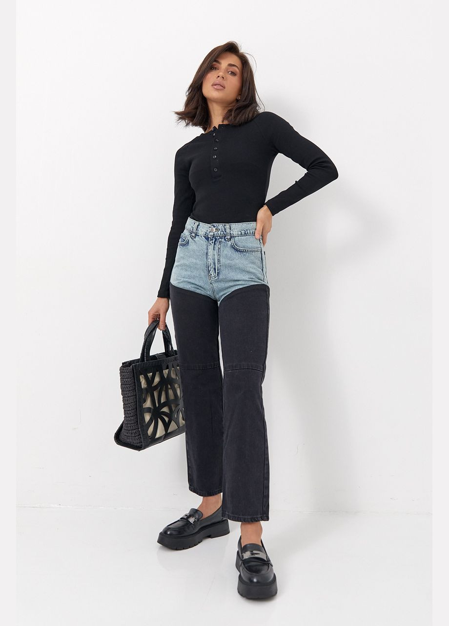 Укороченные двухцветные прямые джинсы - черный Lurex - (317233691)