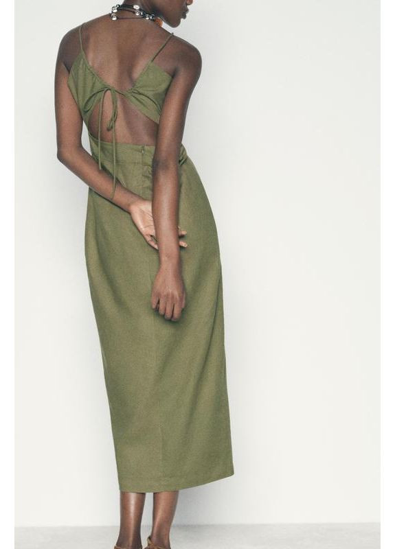 Оливкова (хакі) сукня міді в корсетному стилі Zara