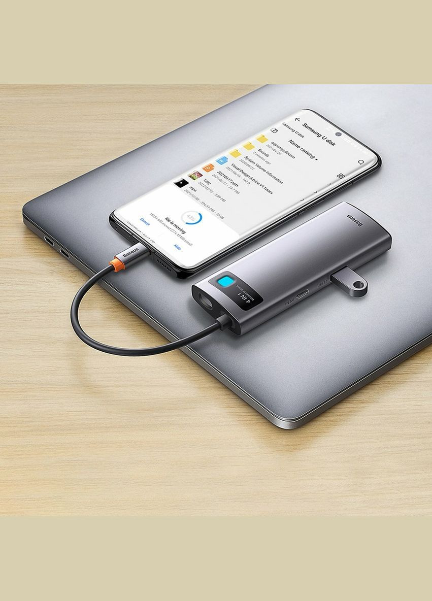 USB-HubBaseus Metal Gleam Series 4-in-1 Multifunctional Type-C HUB Docking Station （Type-C to USB3.0*3+RJ45*1） Baseus (324744295)