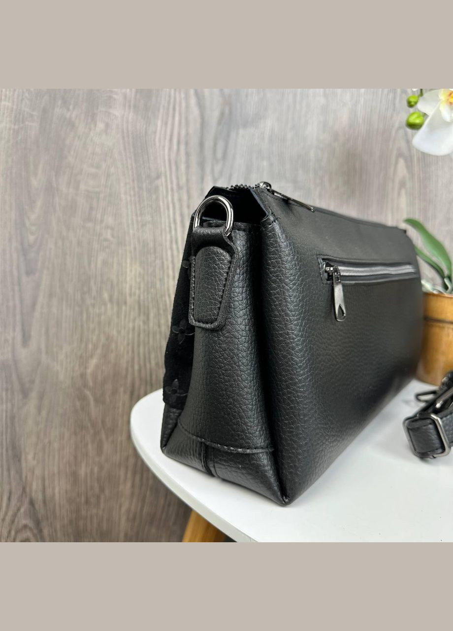 Жіноча замшева сумочка клатч на плече стиль Луї Вітон, мінісумка натуральна замша чорна No Brand (334729710)