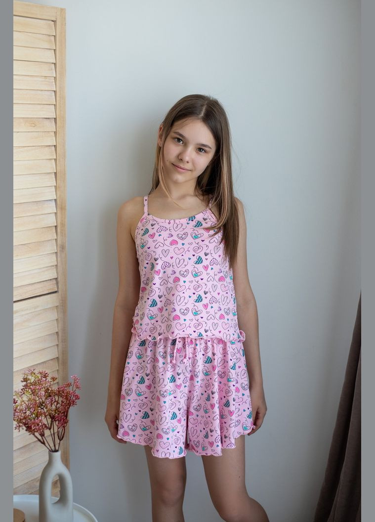 Розовая пижама для девочек 02-2757-46 122 см розовый сердца Авекстекс