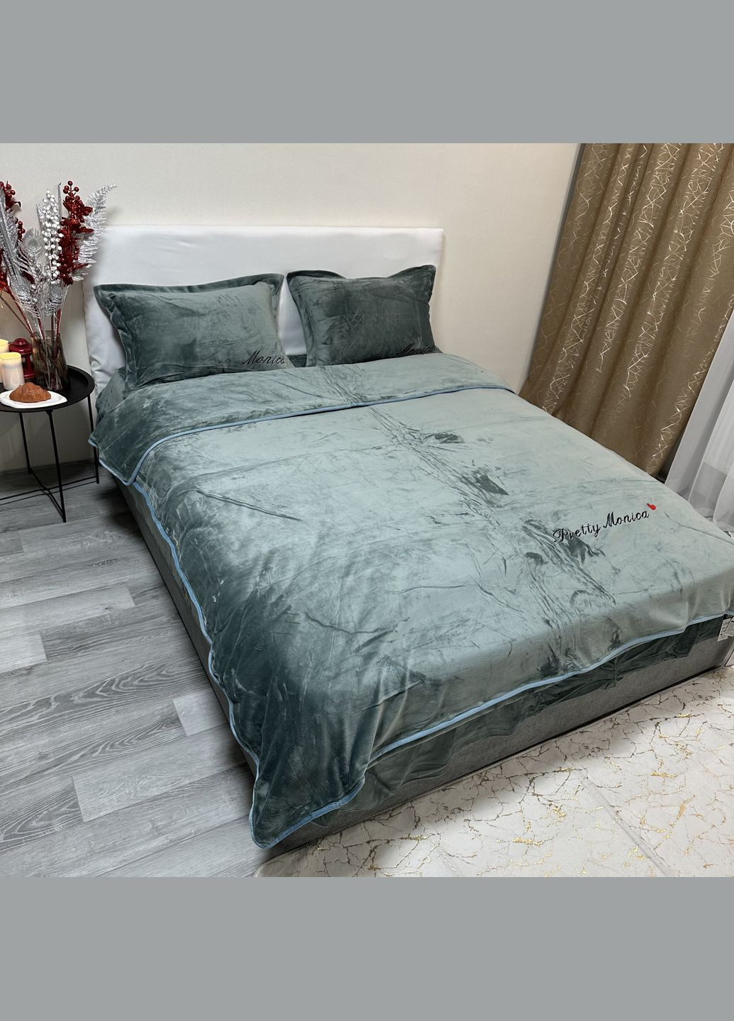 Велюровый набор постельного белья евро размер цвет аквамарин No Brand (315720952)