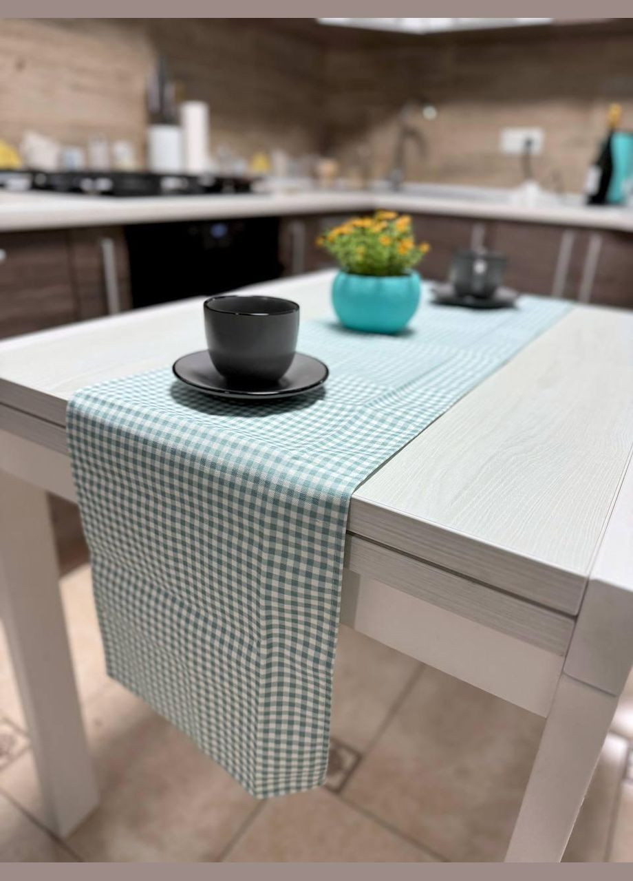 Скатертина - ранер в Клітинку з Тефлоновим покриттям бавовняна Водовідштовхувальна 30х140 см М`ятна No Brand (282955194)