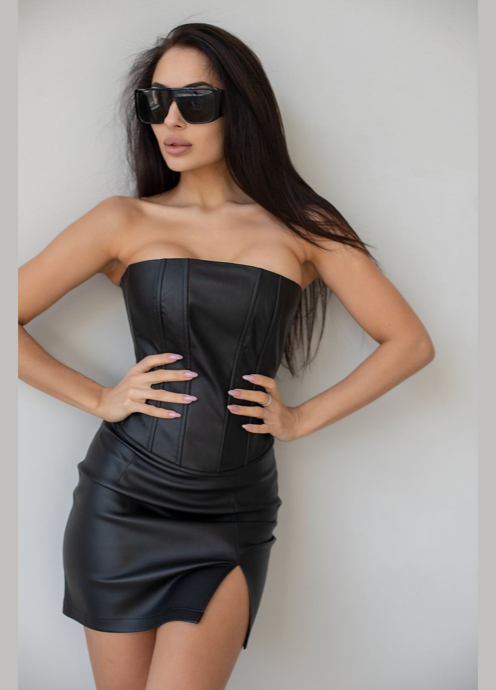 Спідниця з еко-шкіри міні з розрізом CHICLY (326487201)