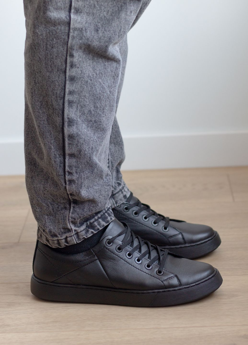 Чорні кеди чоловічі з натуральної шкіри No Brand 5316