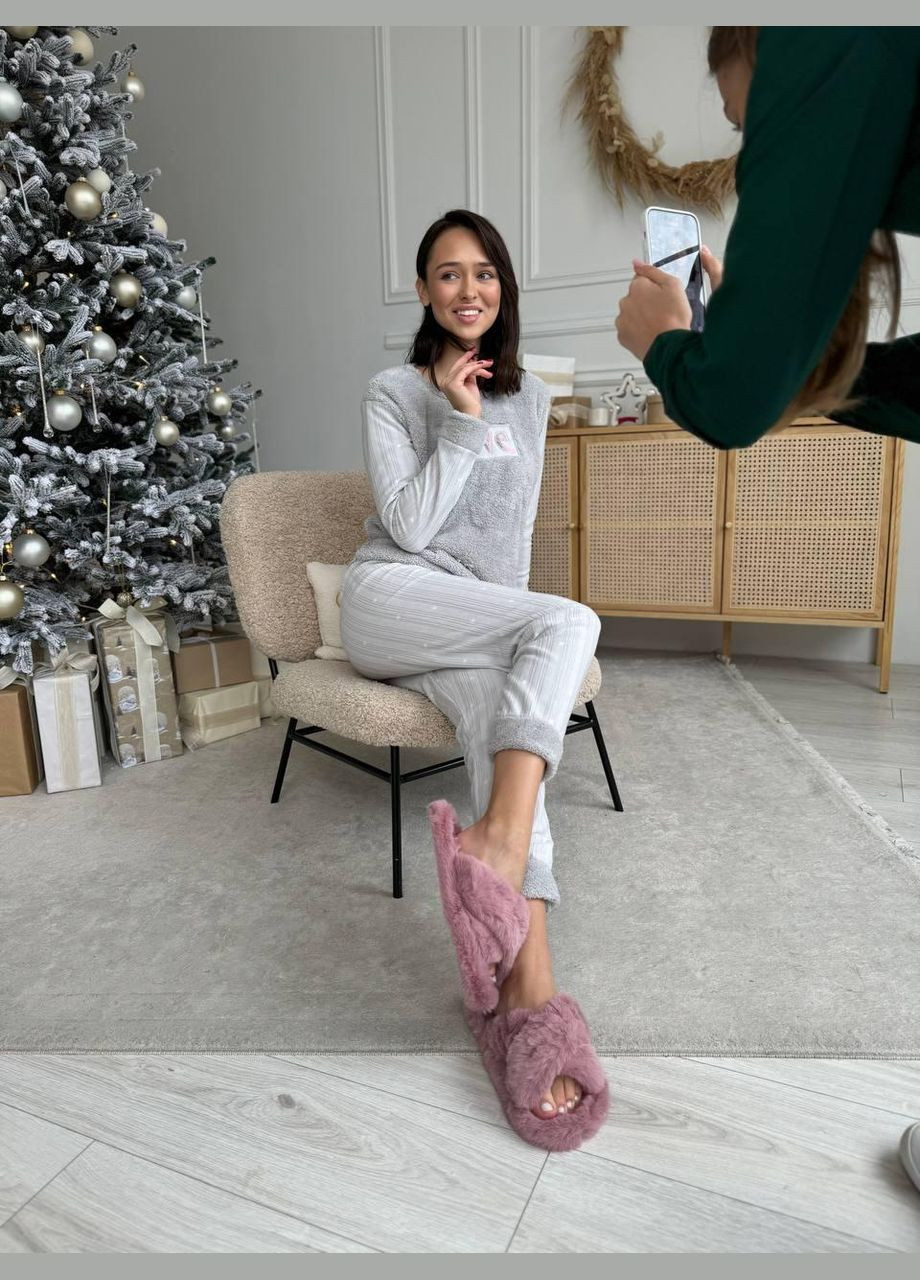 Сіра зимня жіноча піжама флісова з махрою сіра s (5019) GT