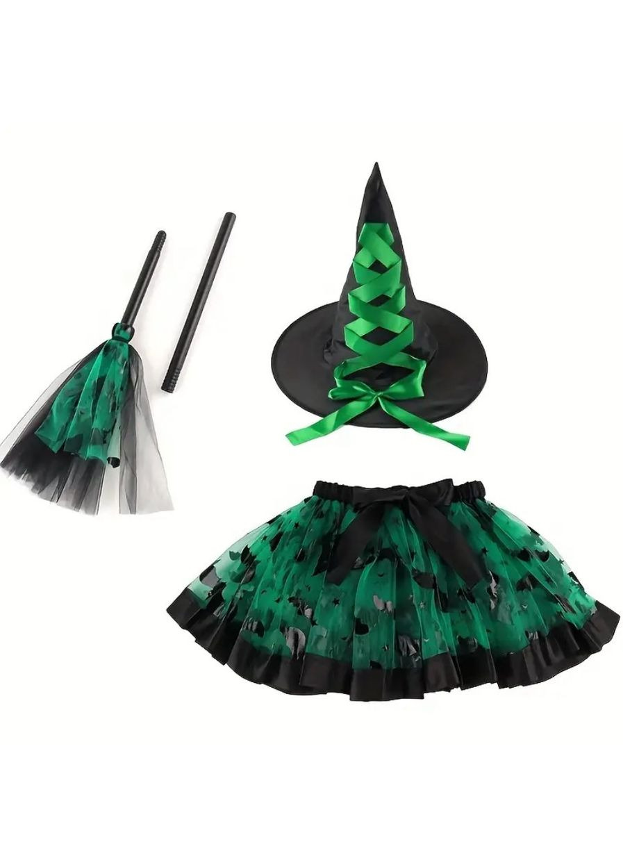 Карнавальний костюм маленької відьми з капелюхом, спідницею та мітлою No Brand (363555714)