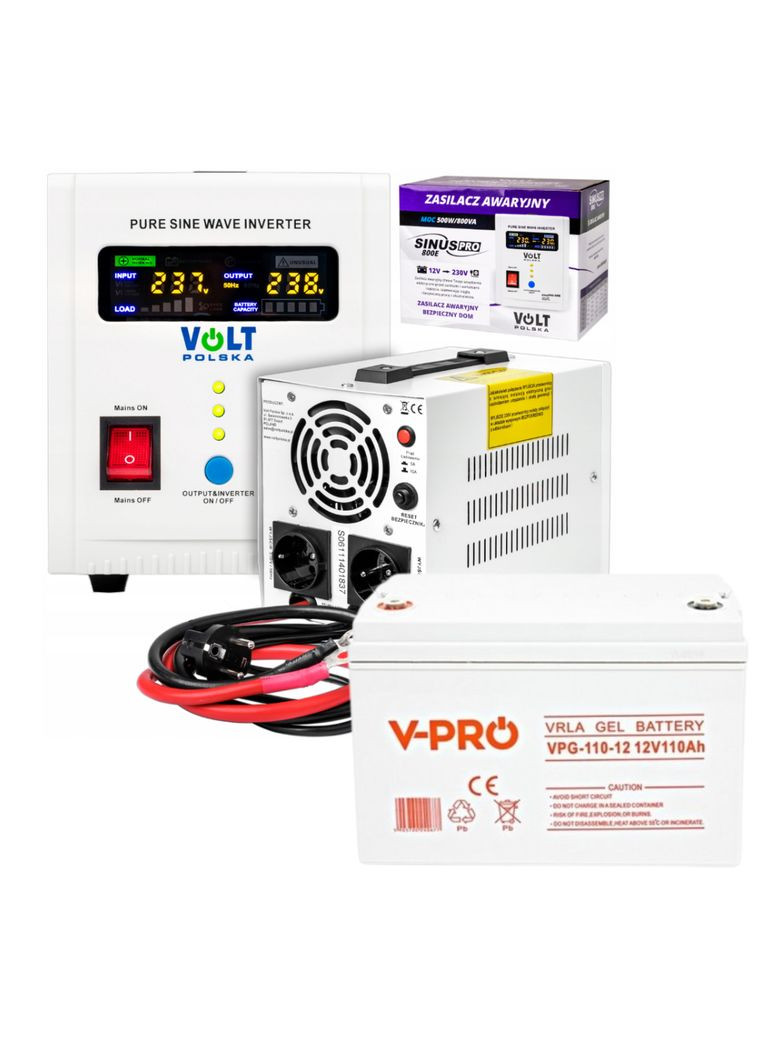 Аварийный комплект SINUS PRO 800 E 12/230V 500/800W + Аккумулятор Green Cell AGM VRLA 100Ah 12V Volt Polska (316152598)