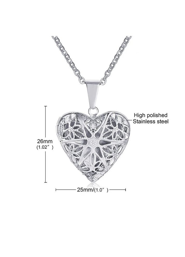 Кулон рамка на цепочке кулон медальон резной дизайн в форме сердца серебристый медальон для фото 3.7см Liresmina Jewelry (290250912)