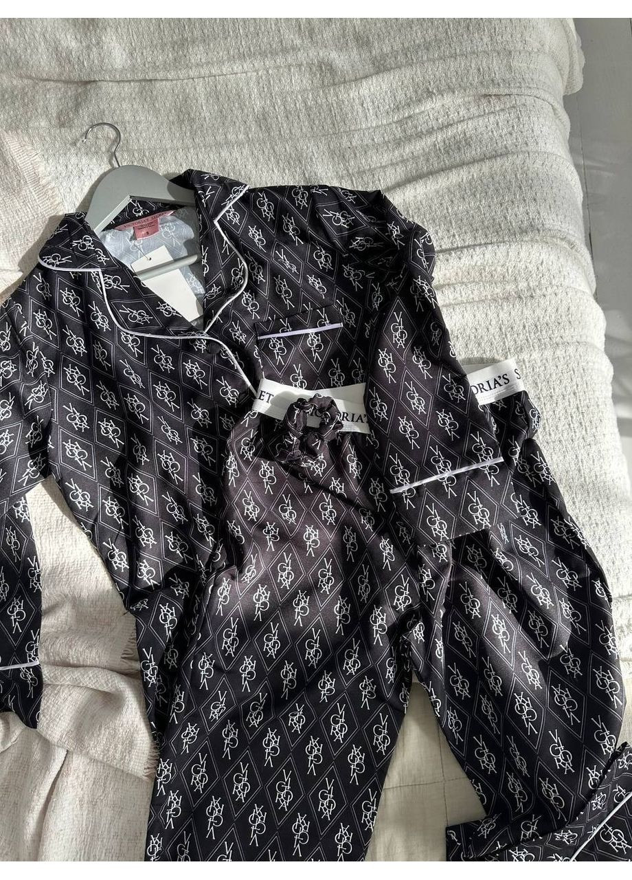 Черная всесезон женская пижама | чёрная рубашка + брюки Vital-Textile 1258