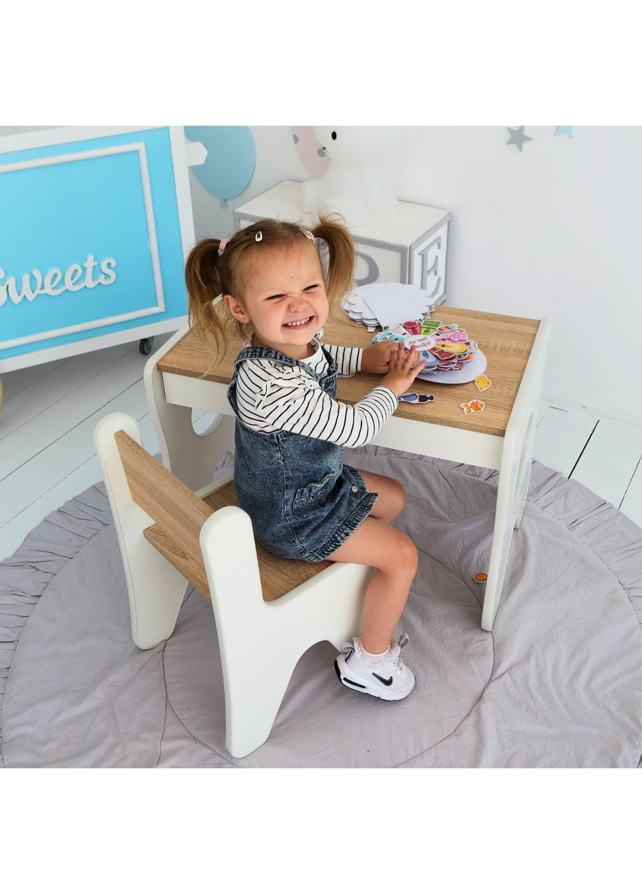 Набор детской мебели столик с ящиком и стульчик 70×45×51, стол и стул для детей, белый с деревом No Brand (360920127)