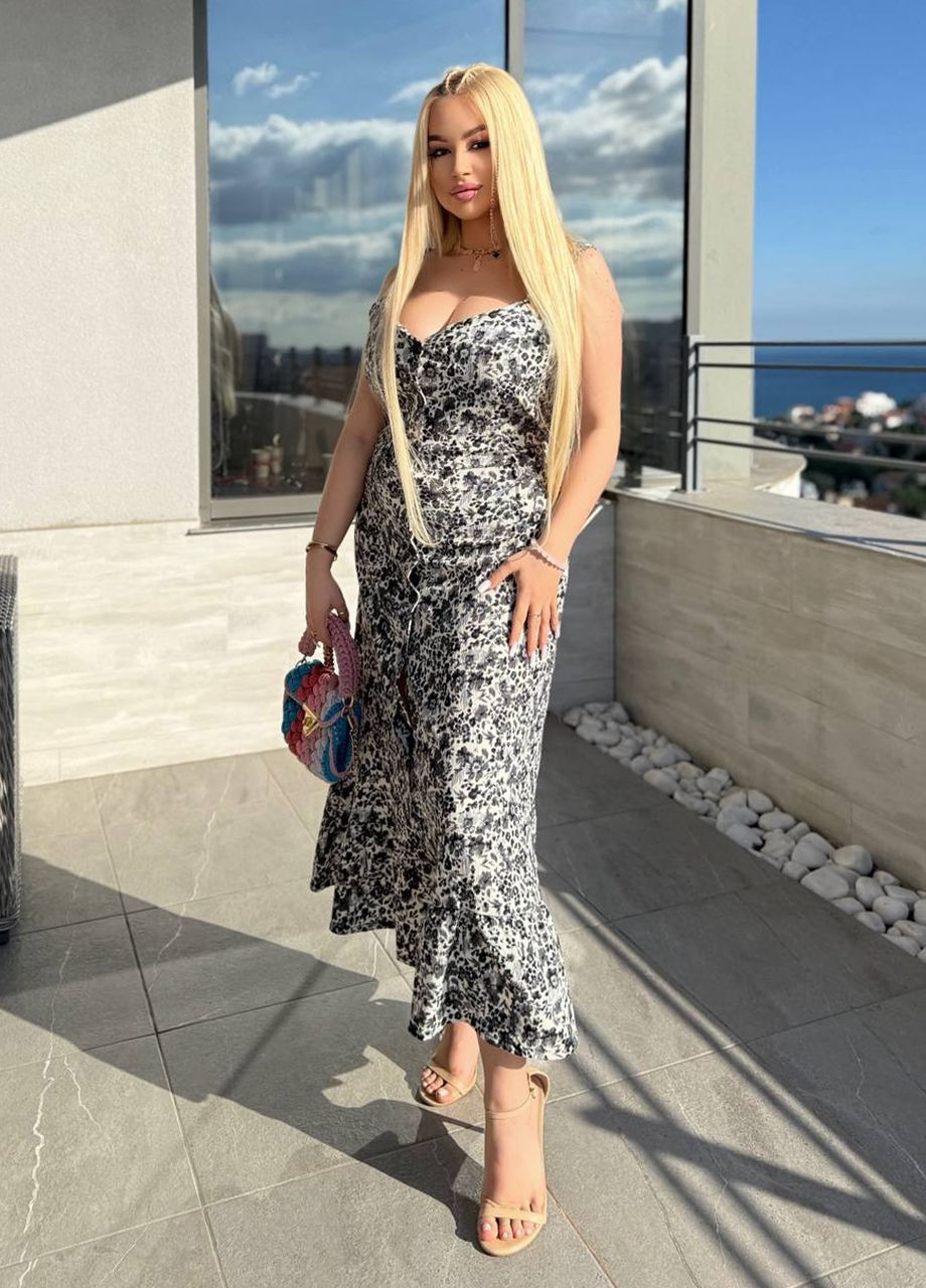 Летний женский летний сарафан миди на пуговицах Modena в цветочек