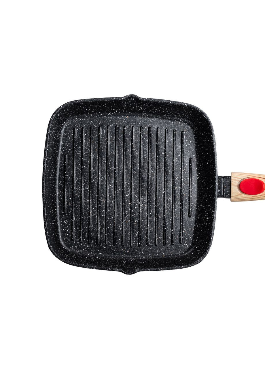 Алюминиевая сковорода-гриль 24 см со стеклянной крышкой, квадратная, черная MGC (356460501)