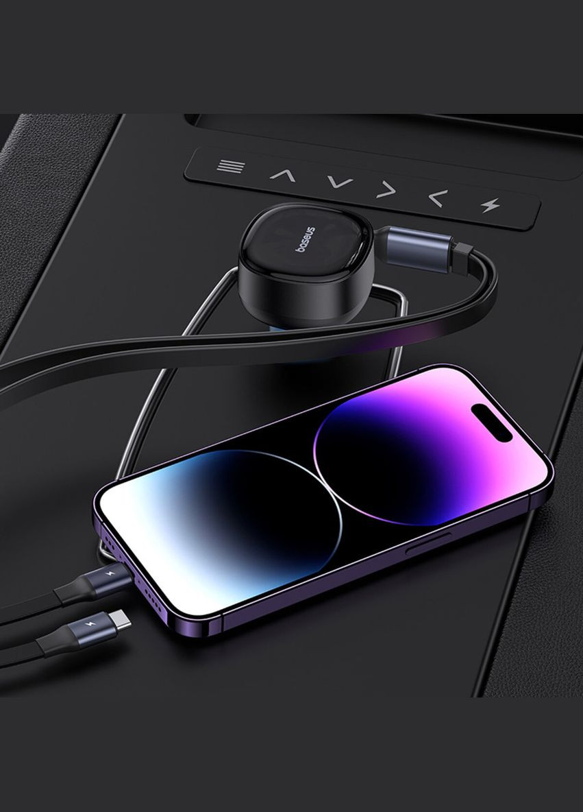 Автомобільний зарядний пристрій Enjoyment Pro Car Charger C+Retractable C & iP Cable 60W Cluster Black Baseus Enjoyment Pro C+Retractable C&iP Cable (330032372)