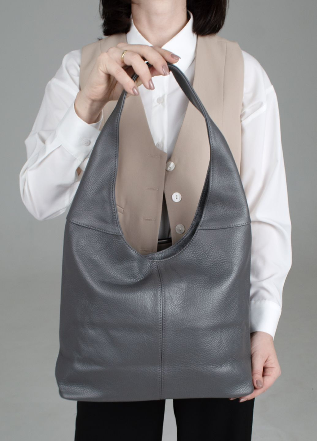 Сумка жіноча шопер шкіряна 02550 з однією ручкою темно-сіра Virginia Conti (302669633)