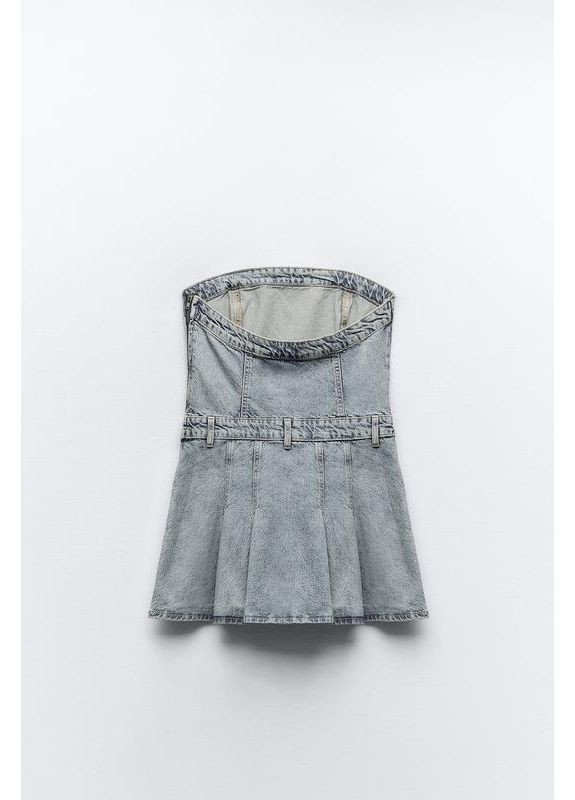 Блакитна джинсова сукня trf із бантовими складками Zara