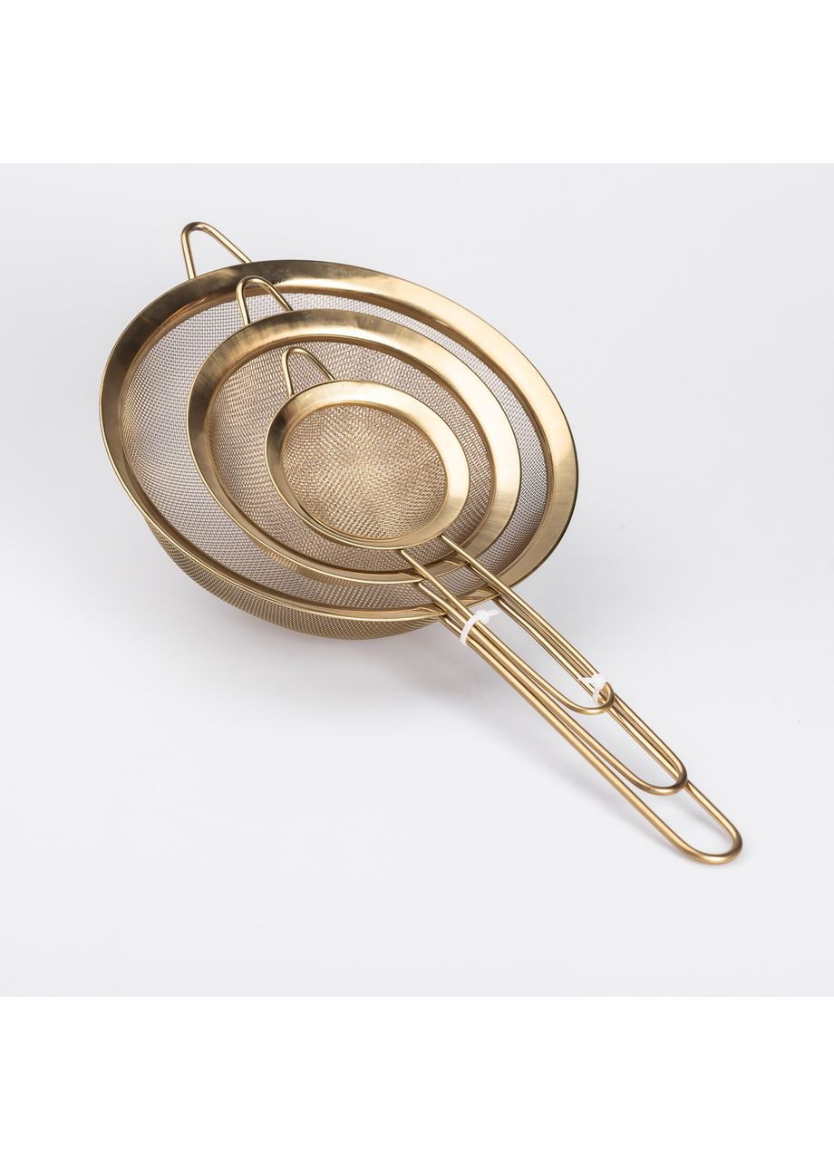 Набір ситечок 3 штуки для чаю круп та борошна 8, 14 та 20 см Золото Zhongjing (360455372)