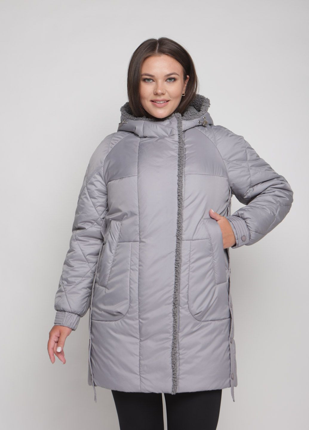 Сіра зимня парка зимова жіноча великого розміру SK