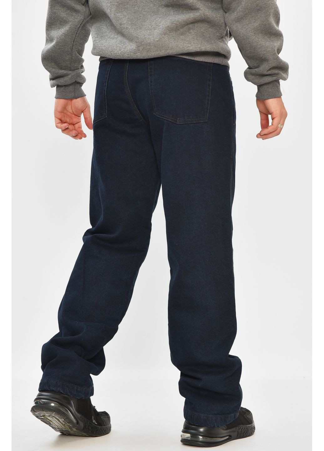 Темно-синие демисезонные прямые джинсы мужские полубатальные на флисе тёмно-синего цвета Let's Shop