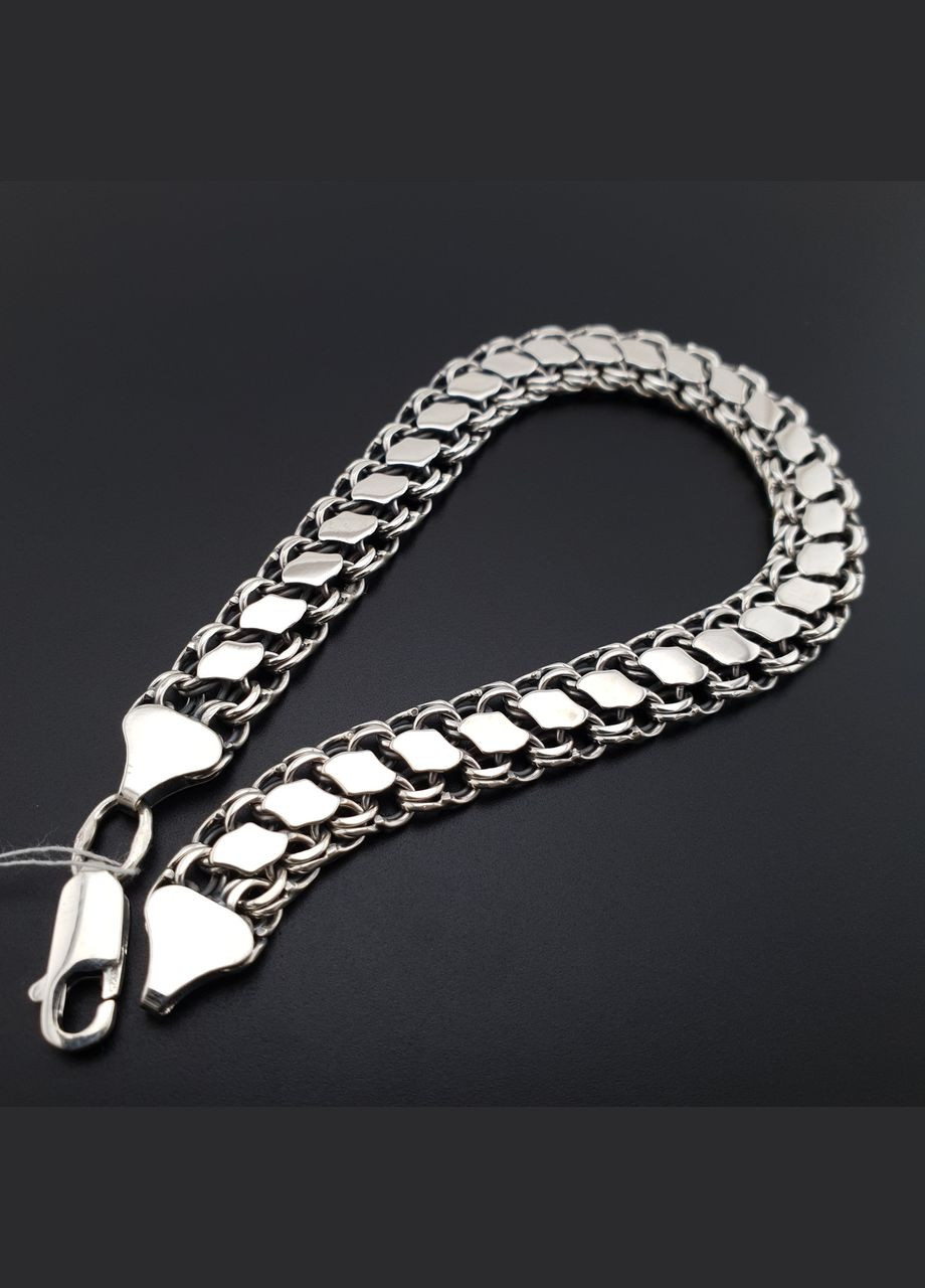 Двосторонній чоловічий срібний браслет з накладками (ширина 8 мм). Довжина 23 см ZLATO (278643673)