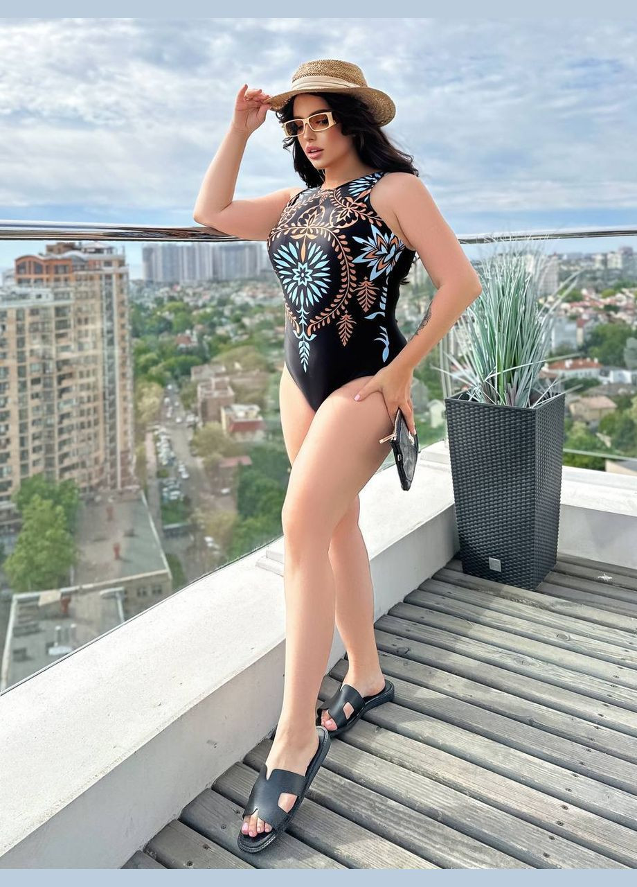 Черный летний стильный сплошной купальник слитный Vakko