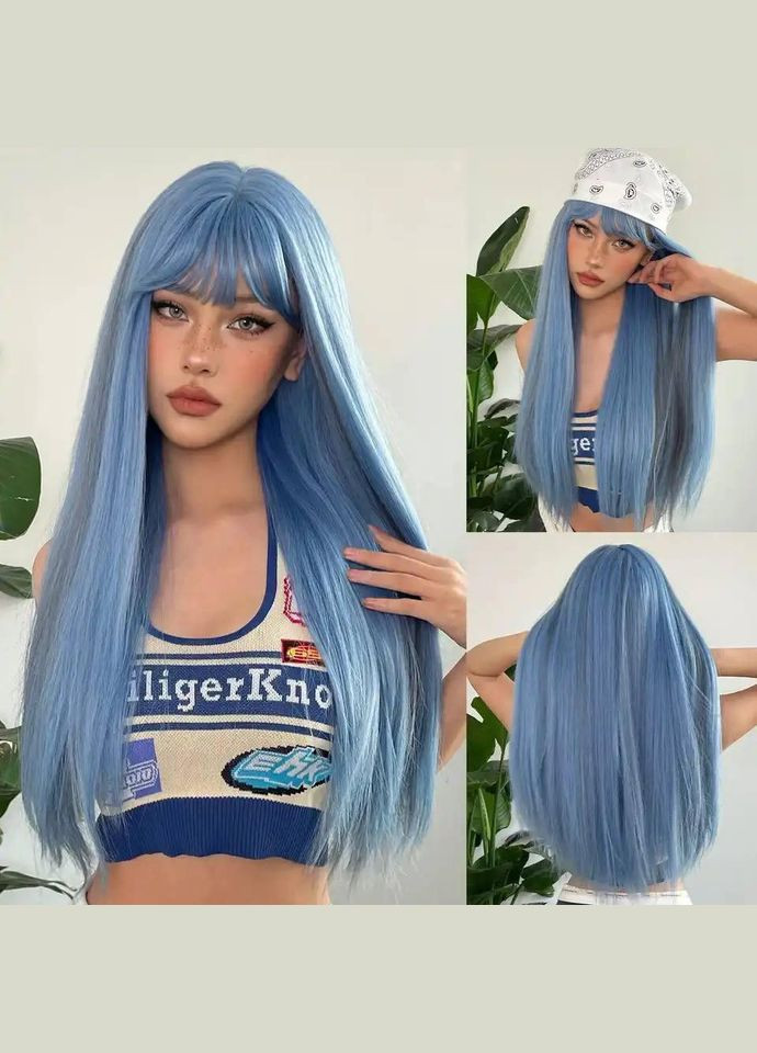 Перука пряме волосся, аніме парик голубе волосся 60см No Brand (338436909)