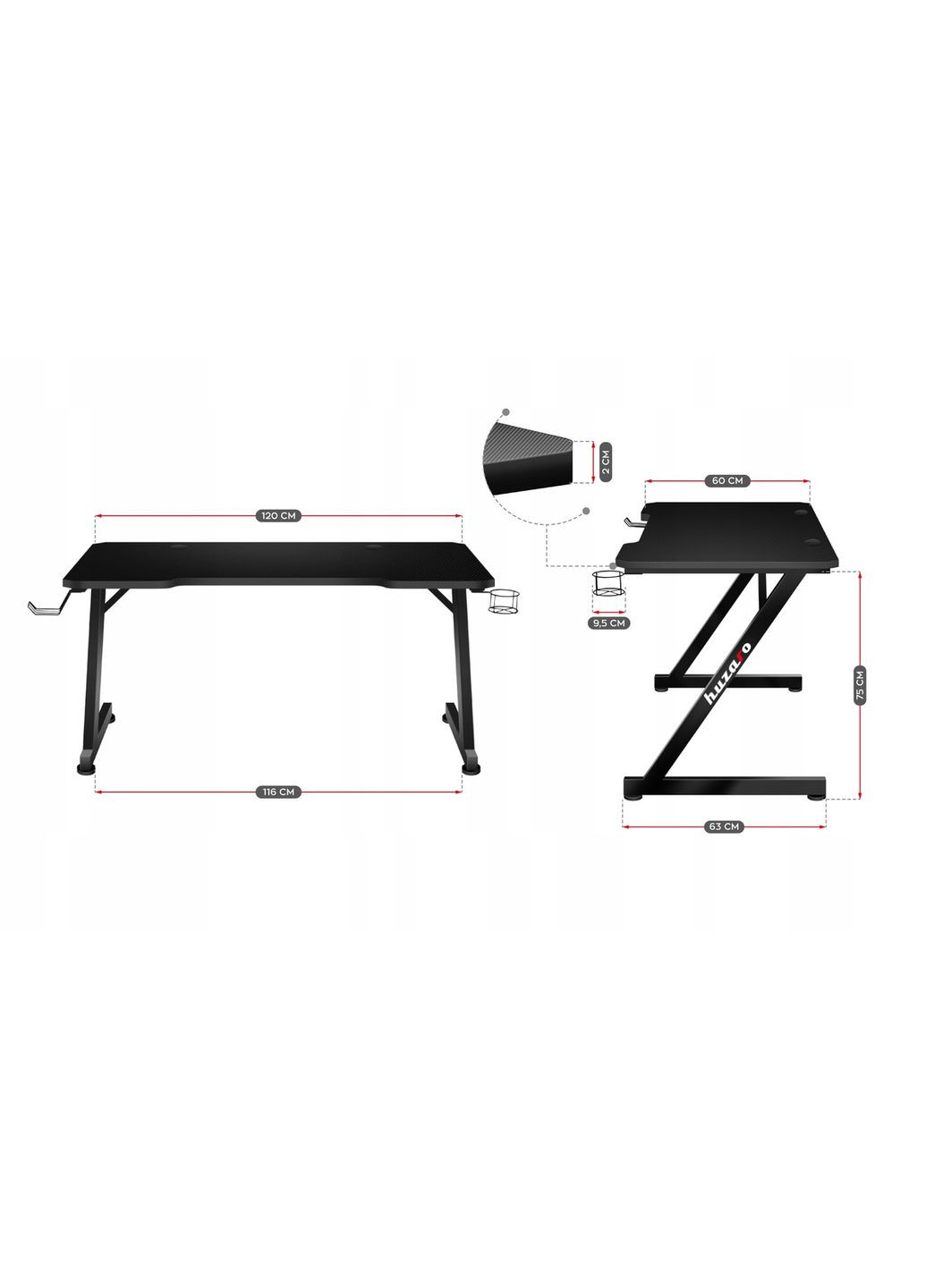 Компьютерный стол HERO 2.5 BLACK Huzaro (346534480)