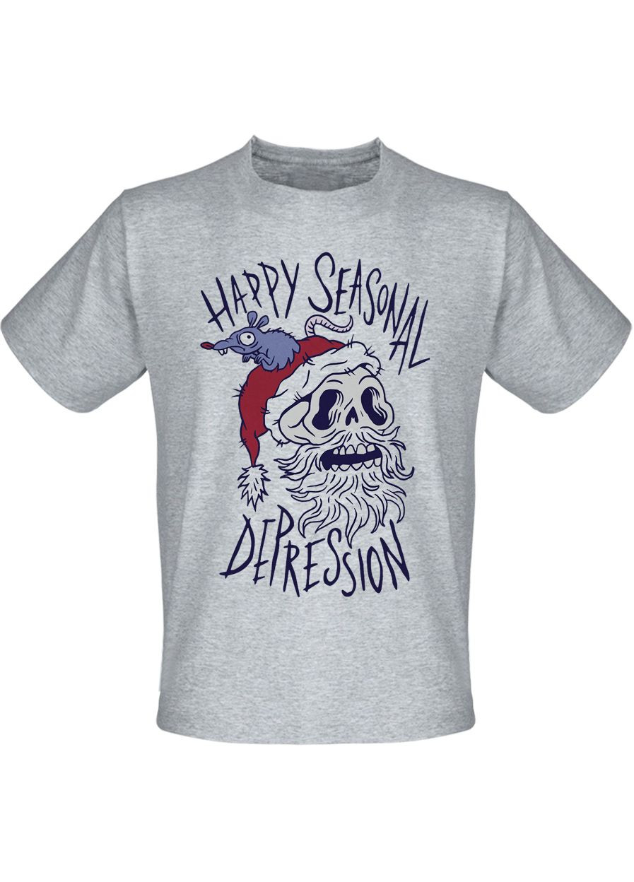 Сіра футболка новорічна happy seasonal depression (меланж) Fat Cat