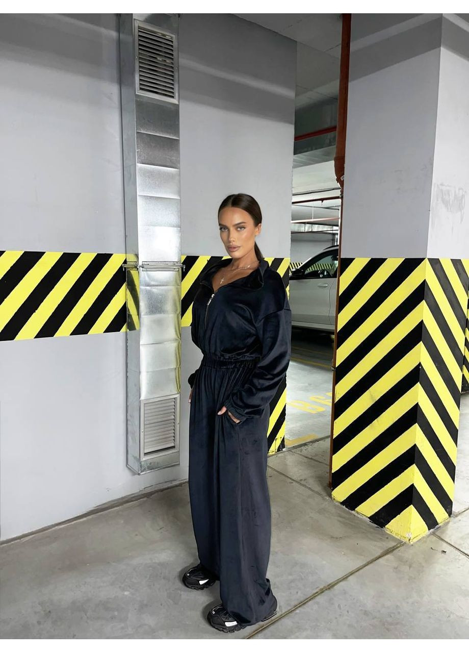 Комбінезон жіночий Гермес комбінезон-брюки однотонний графітовий повсякденний велюр