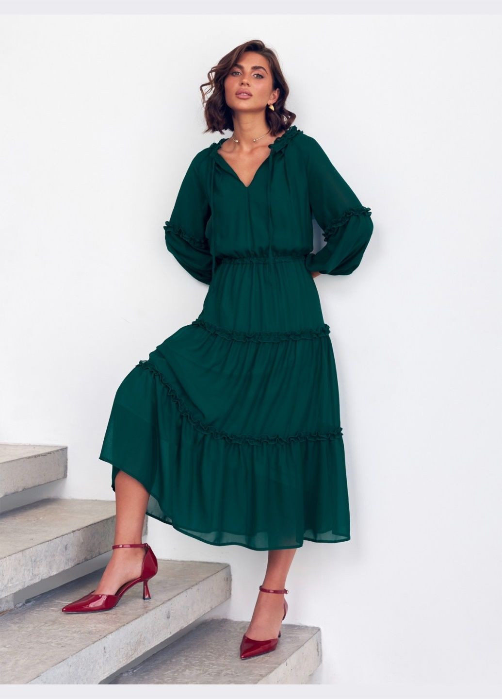 Зеленое кэжуал шифоновое платье зеленого цвета Dressa однотонное