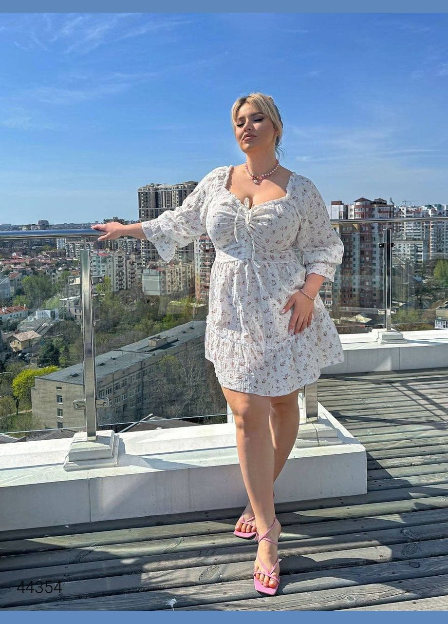 Белое повседневный платье в мелкий цветочный принт Liton