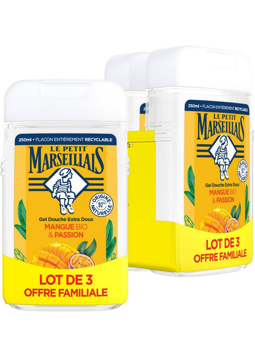 Набір гелів для душу Манго та маракуйя 250 мл 2+1 Le Petit Marseillais (278048582)