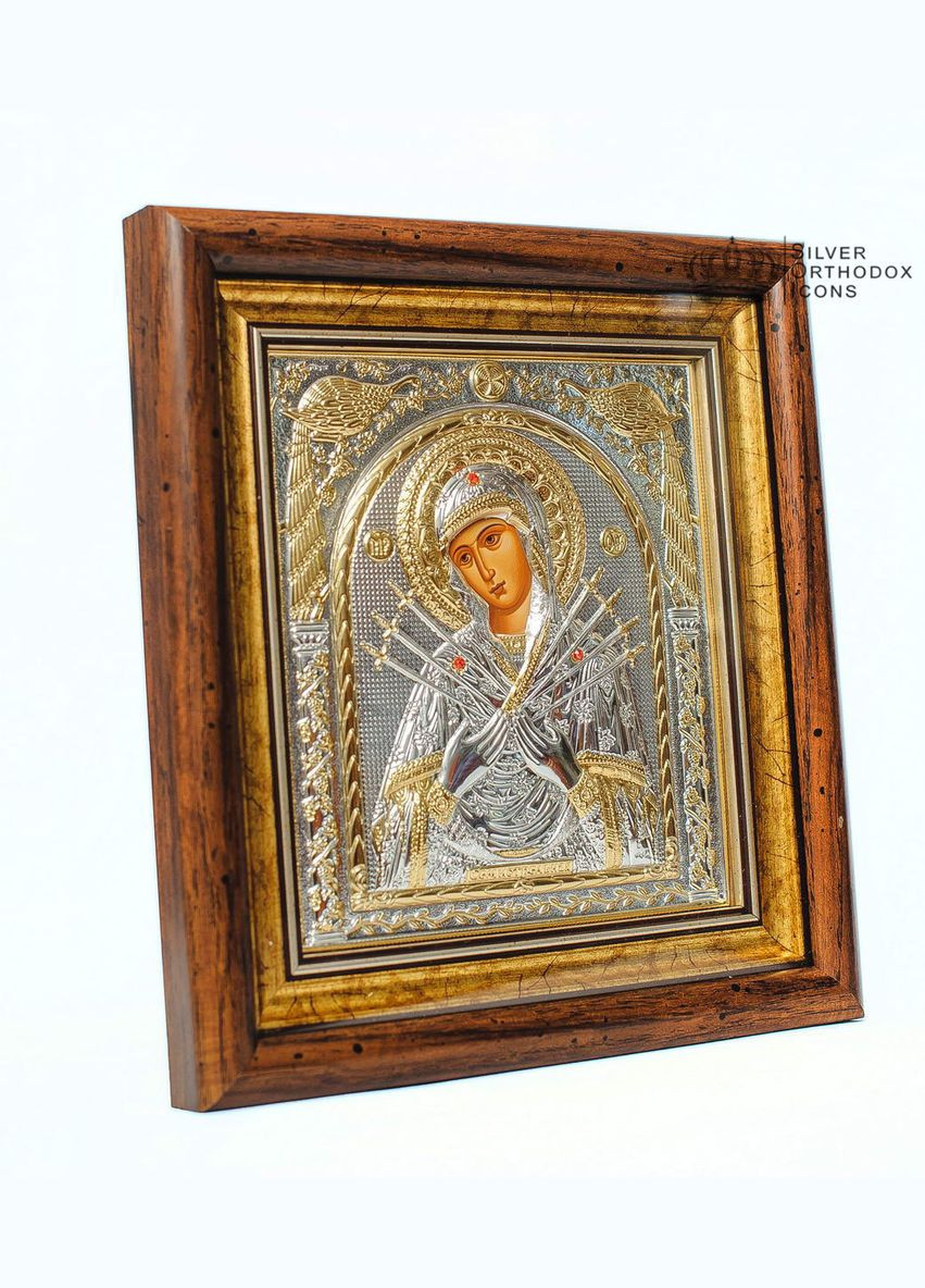 Серебряная Икона Божья Матерь Семистрельная 30,5х28,5см в прямоугольном киоте под стеклом Silver Axion (266266032)