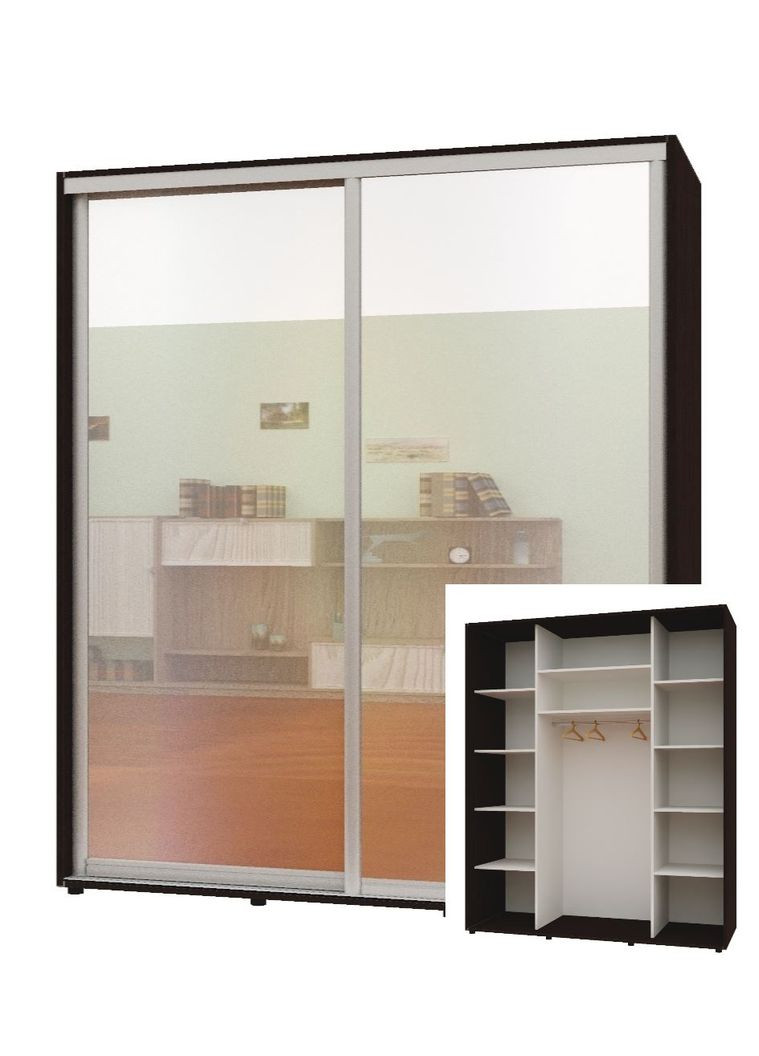 Шкаф-купе двухдверный Комфорт Мебель 180*60*240 см Венге 2 двери Зеркало Макси Комфорт Меблі (360471461)